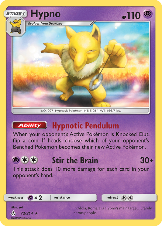 Hypno 72/214 Rare | Unbroken Bonds | Pokemon Card
