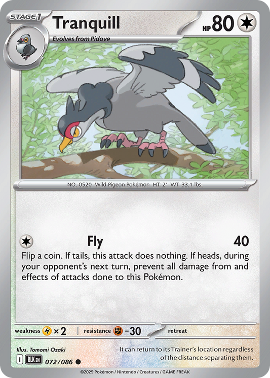 Tranquill 72/86 Common | Black Bolt | Pokemon Card