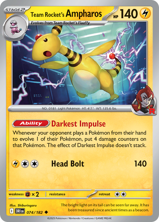 Team Rocket's Ampharos 74/182 Uncommon | Destined Rivals | Pokemon Card
