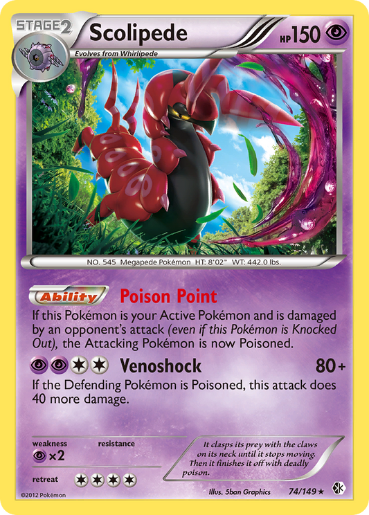 Scolipede 74/149 Rare Holo | Boundaries Crossed | Pokemon Card