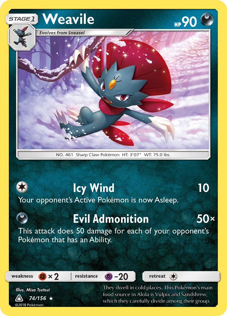 Weavile 74/156 Rare Holo | Ultra Prism | Pokemon Card