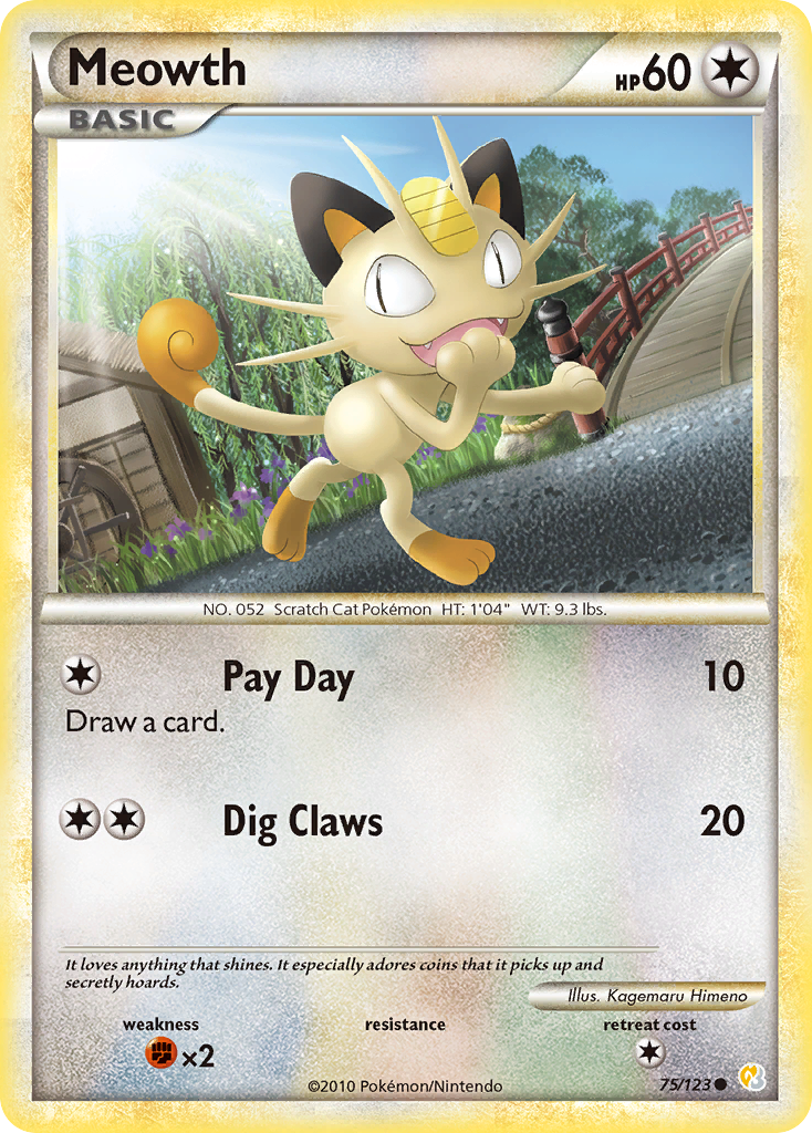 Meowth 75/123 Common | HeartGold & SoulSilver | Pokemon Card