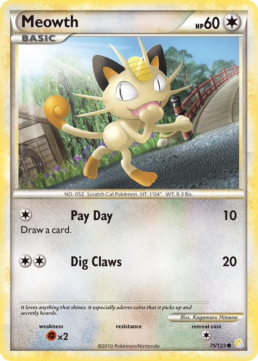 Meowth 75/123 Common | HeartGold & SoulSilver | Pokemon Card