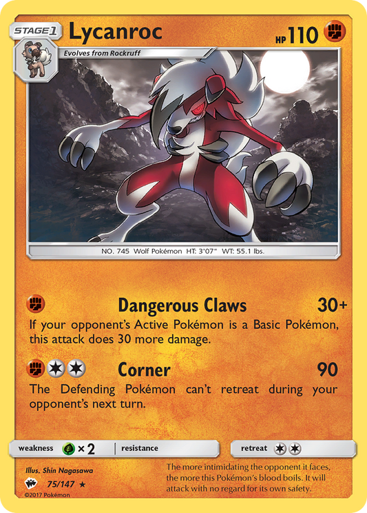 Lycanroc 75/147 Rare Holo | Burning Shadows | Pokemon Card