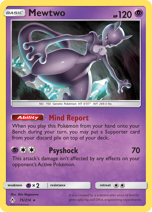 Mewtwo 75/214 Rare | Unbroken Bonds | Pokemon Card