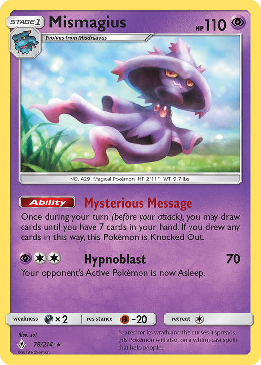 Mismagius 78/214 Rare | Unbroken Bonds | Pokemon Card