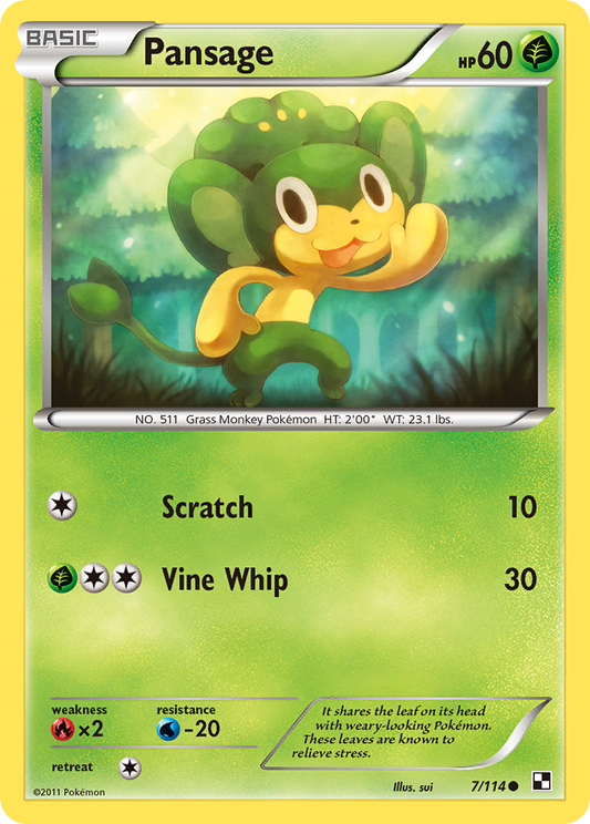 Pansage 7/114 Common | Black & White | Pokemon Card