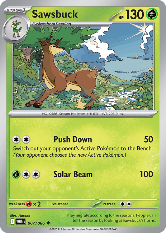 Sawsbuck 7/86 Uncommon | White Flare | Pokemon Card