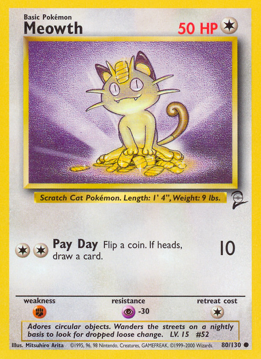 Meowth 80/130 Common | Base Set 2 | Pokemon Card