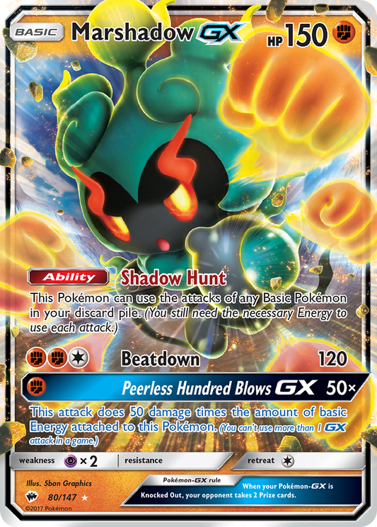 Marshadow-GX 80/147 Rare Holo GX | Burning Shadows | Pokemon Card