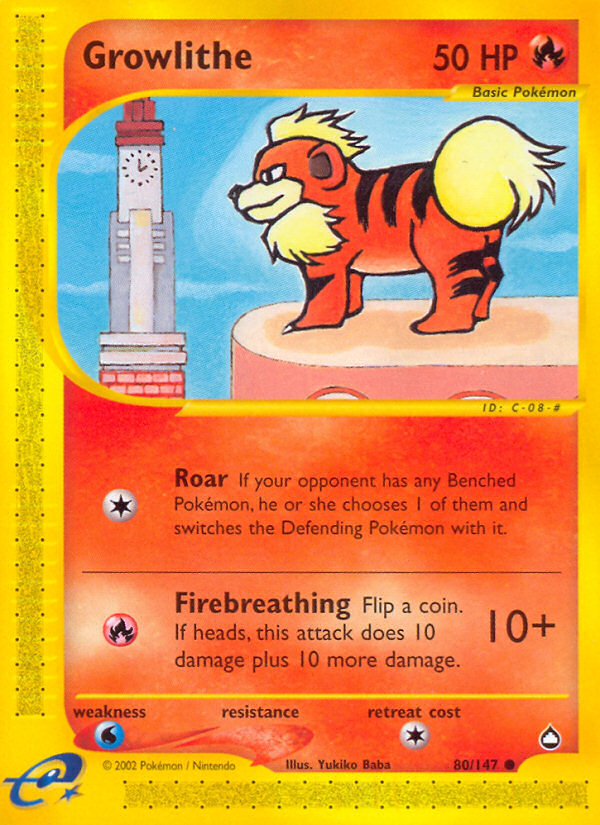 Growlithe 80/147 Common | Aquapolis | Pokemon Card