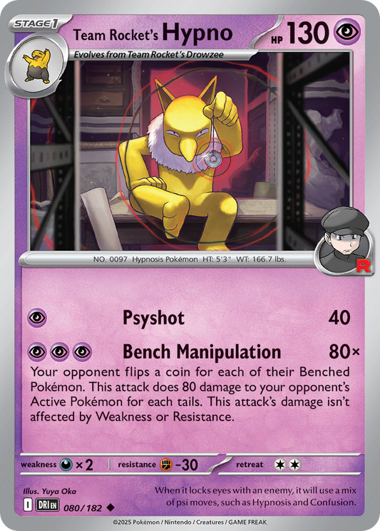 Team Rocket's Hypno 80/182 Uncommon | Destined Rivals | Pokemon Card