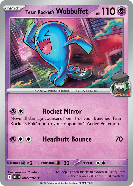 Team Rocket's Wobbuffet 82/182 Rare | Destined Rivals | Pokemon Card