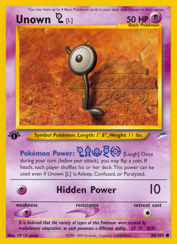 Unown [L] 86/105 Common | Neo Destiny | Pokemon Card