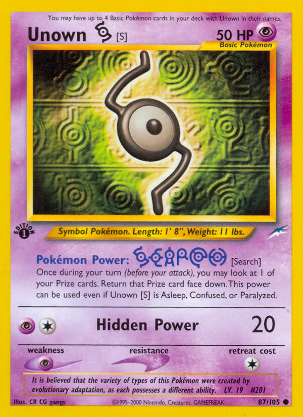 Unown [S] 87/105 Common | Neo Destiny | Pokemon Card