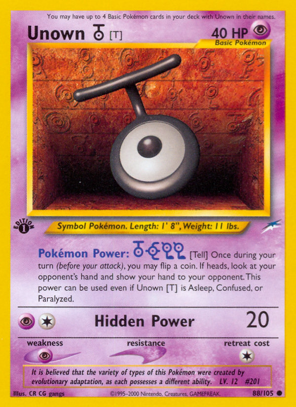 Unown [T] 88/105 Common | Neo Destiny | Pokemon Card