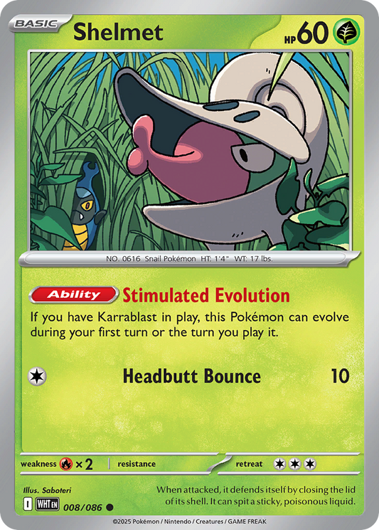 Shelmet 8/86 Common | White Flare | Pokemon Card
