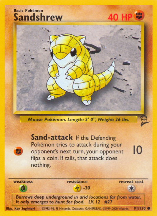 Sandshrew 91/130 Common | Base Set 2 | Pokemon Card