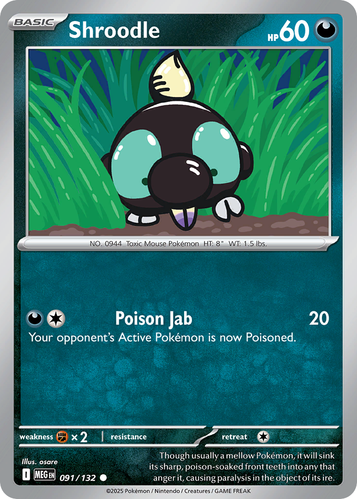 Shroodle 91/132 Common | Mega Evolution | Pokemon Card