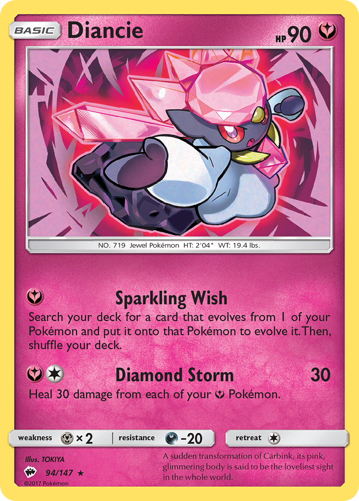 Diancie 94/147 Rare Holo | Burning Shadows | Pokemon Card