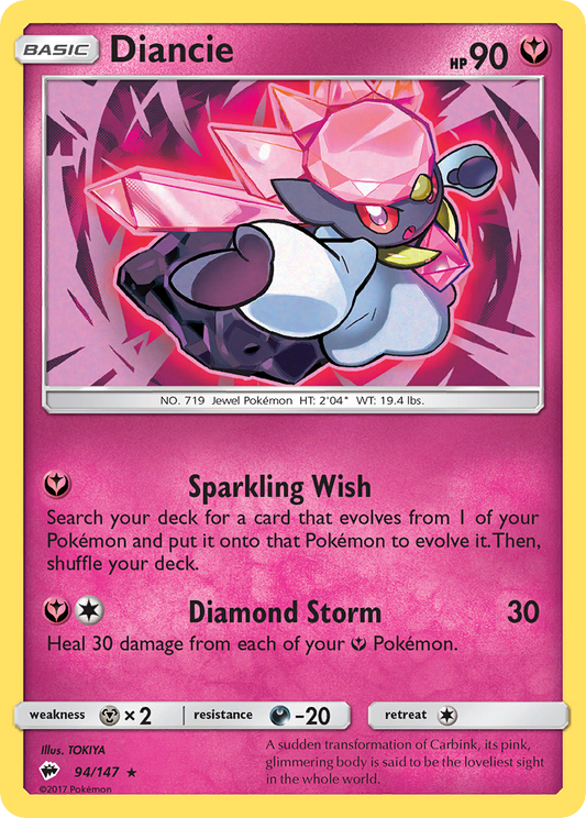Diancie 94/147 Rare Holo | Burning Shadows | Pokemon Card