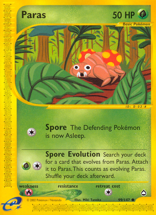 Paras 99/147 Common | Aquapolis | Pokemon Card