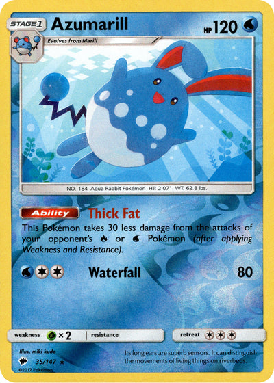 Azumarill 35/147 Reverse Holo | Burning Shadows | Pokemon Card