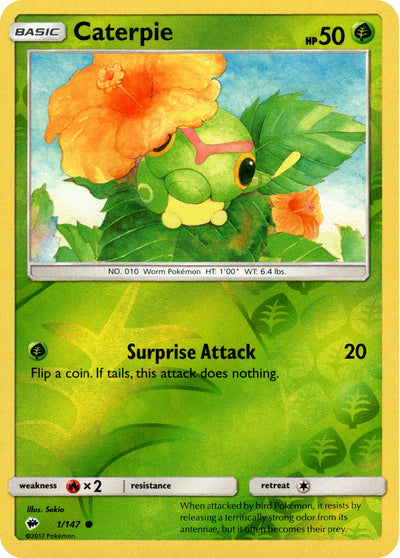 Caterpie 1/147 Reverse Holo | Burning Shadows | Pokemon Card