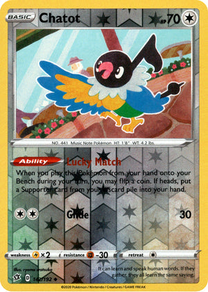 Chatot 142/192 Reverse Holo | Rebel Clash | Pokemon Card