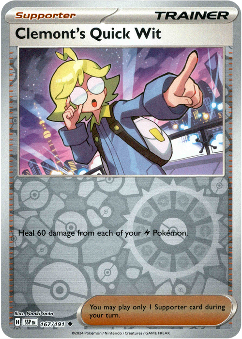 Clemont's Quick Wit 167/191 Reverse Holo | Surging Sparks | Pokemon Card