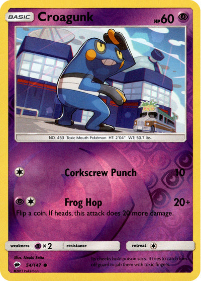 Croagunk 54/147 Reverse Holo | Burning Shadows | Pokemon Card