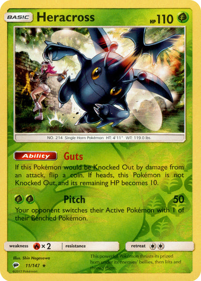 Heracross 11/147 Reverse Holo | Burning Shadows | Pokemon Card