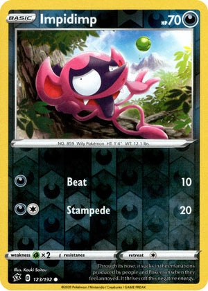 Impidimp 123/192 Reverse Holo | Rebel Clash | Pokemon Card