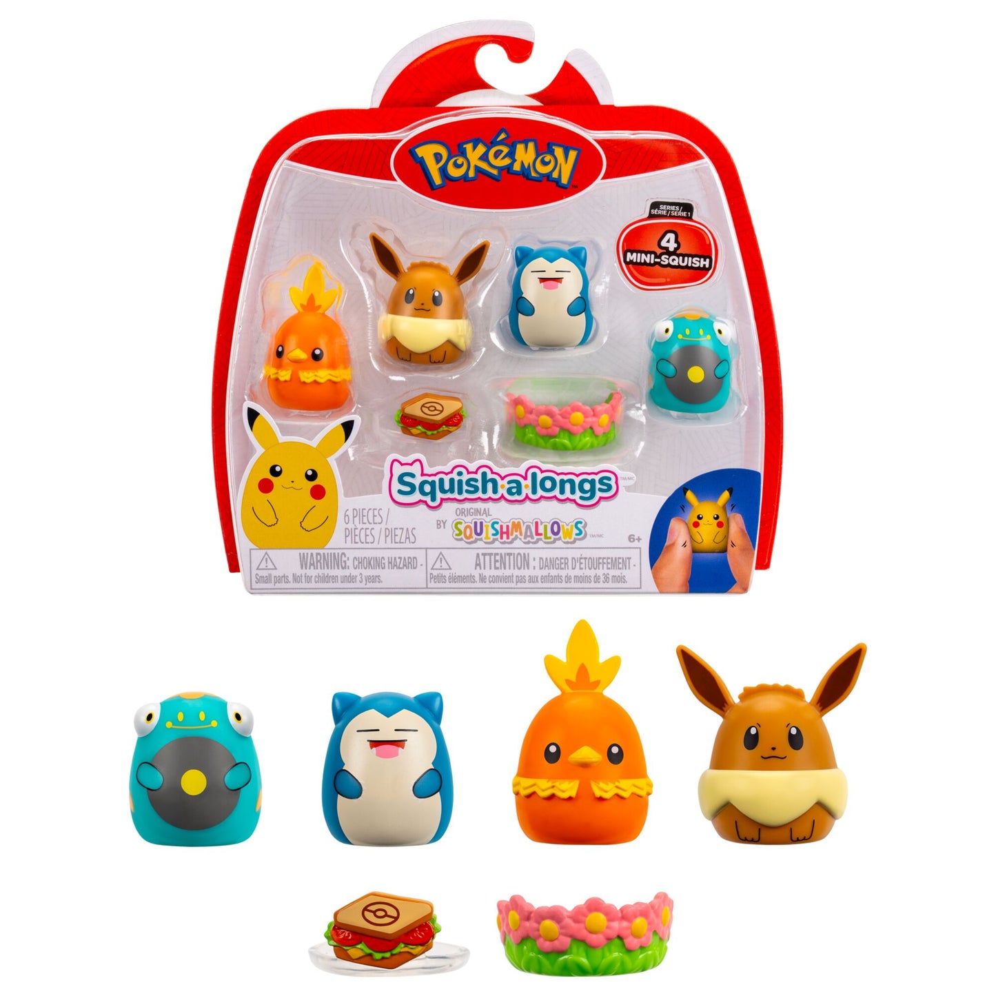 Snorlax Eevee Belibolt Torchic - Pokemon 4 Pack Squish-A-Longs Squishmallow Toys