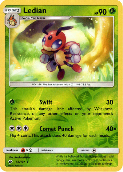 Ledian 10/147 Reverse Holo | Burning Shadows | Pokemon Card