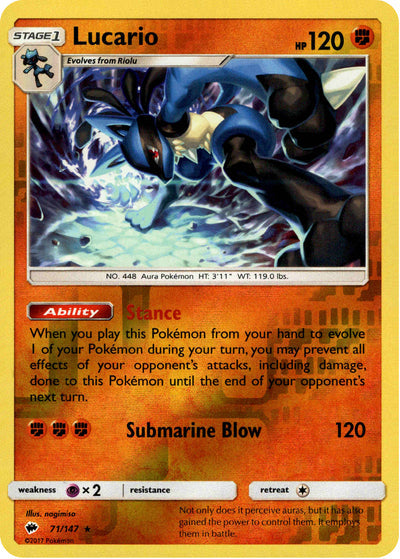 Lucario 71/147 Reverse Holo | Burning Shadows | Pokemon Card