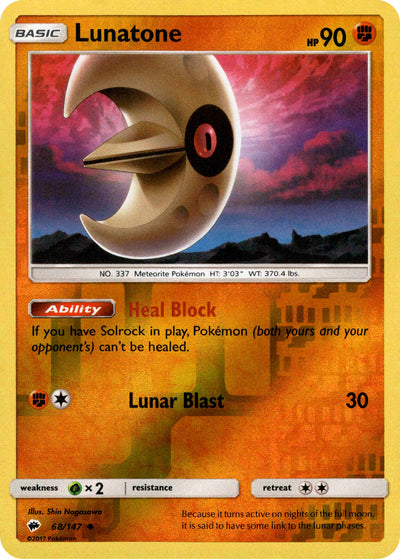 Lunatone 68/147 Reverse Holo | Burning Shadows | Pokemon Card