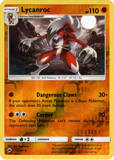 Lycanroc 75/147 Reverse Holo | Burning Shadows | Pokemon Card