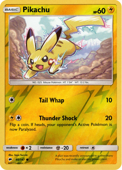 Pikachu 40/147 Reverse Holo | Burning Shadows | Pokemon Card