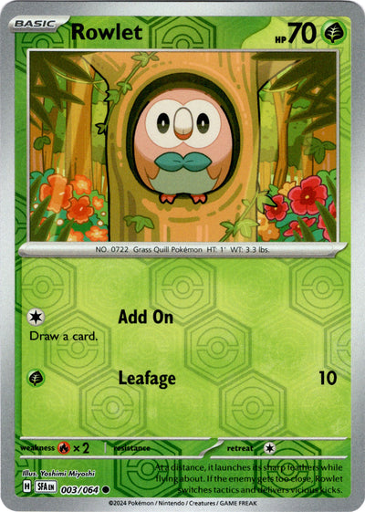 Rowlet 3/64 Reverse Holo | Shrouded Fable | Pokemon Card