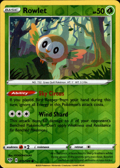 Rowlet 11/189 Reverse Holo | Darkness Ablaze | Pokemon Card