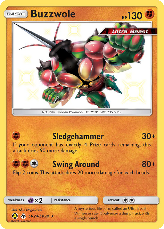 Buzzwole SV24/94 Rare Shiny | Hidden Fates Shiny Vault | Pokemon Card