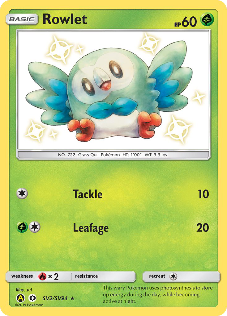 Rowlet SV2/94 Rare Shiny | Hidden Fates Shiny Vault | Pokemon Card