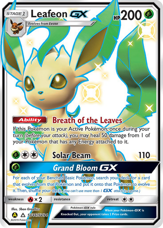 Leafeon-GX SV46/94 Rare Shiny GX | Hidden Fates Shiny Vault | Pokemon Card