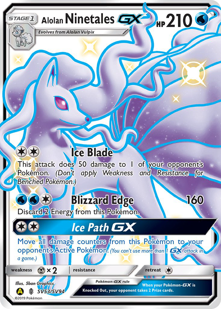 Alolan Ninetales-GX SV53/94 Rare Shiny GX | Hidden Fates Shiny Vault | Pokemon Card