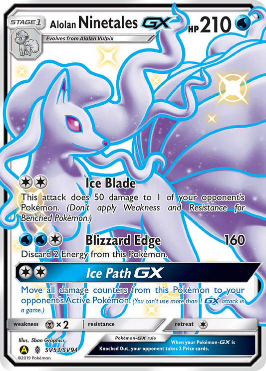 Alolan Ninetales-GX SV53/94 Rare Shiny GX | Hidden Fates Shiny Vault | Pokemon Card