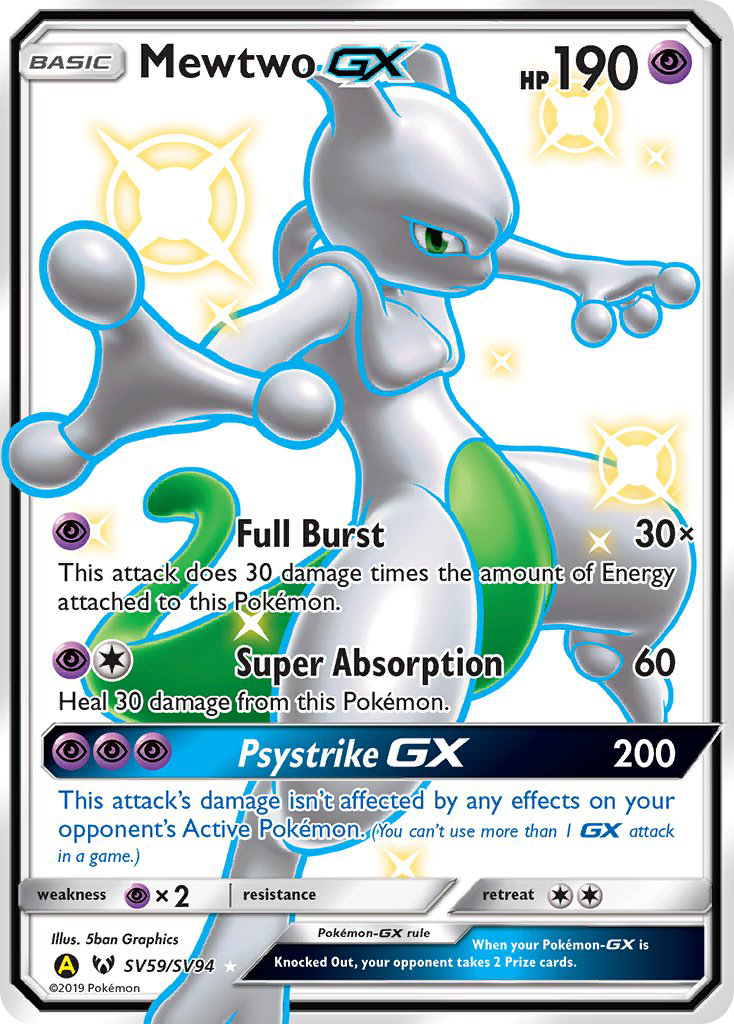 Mewtwo-GX SV59/94 Rare Shiny GX | Hidden Fates Shiny Vault | Pokemon Card