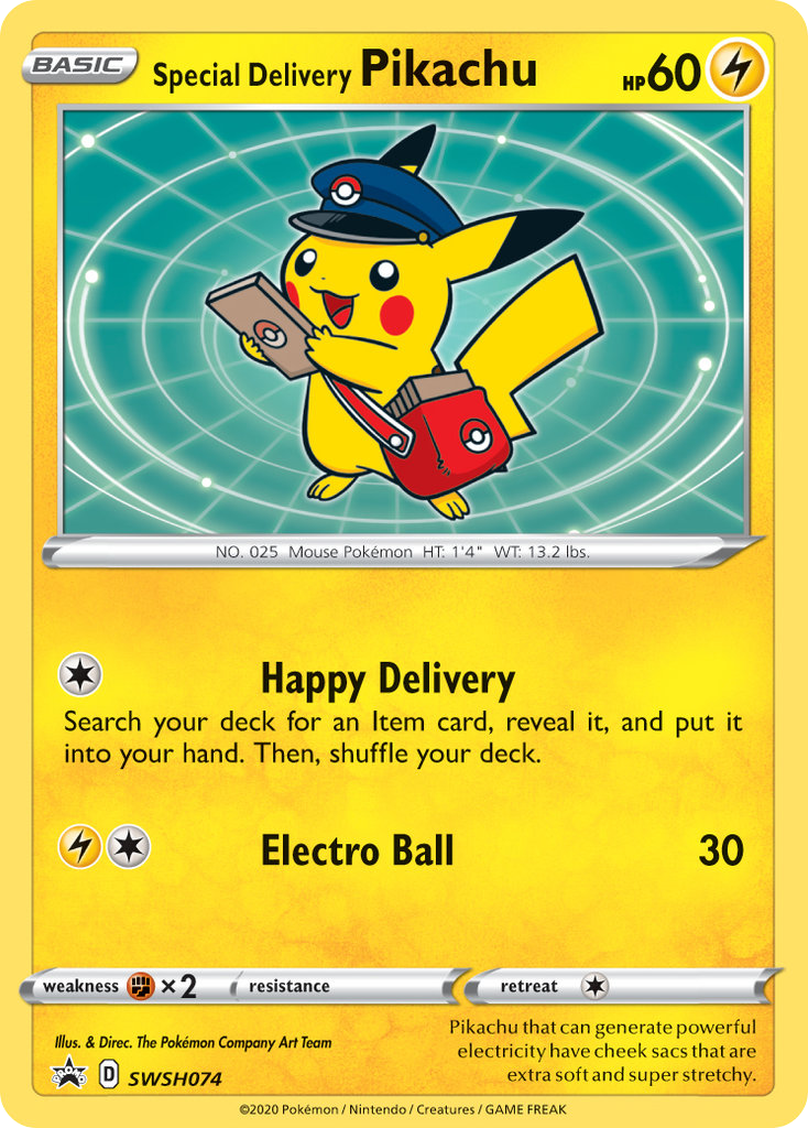 Special Delivery Pikachu SWSH074/307 Promo | SWSH Black Star Promos | Pokemon Card