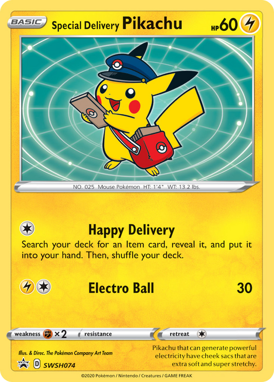 Special Delivery Pikachu SWSH074/307 Promo | SWSH Black Star Promos | Pokemon Card