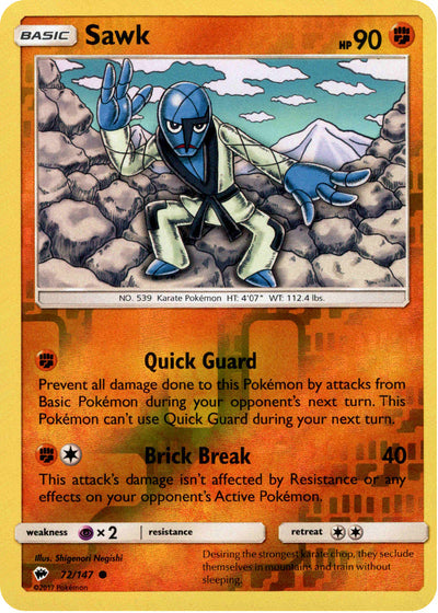 Sawk 72/147 Reverse Holo | Burning Shadows | Pokemon Card